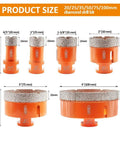 BGTEC six-piece dry diamond core drill bit set for porcelain tile, ceramic, marble, brick; sizes 20/25/35/50/75/100 mm