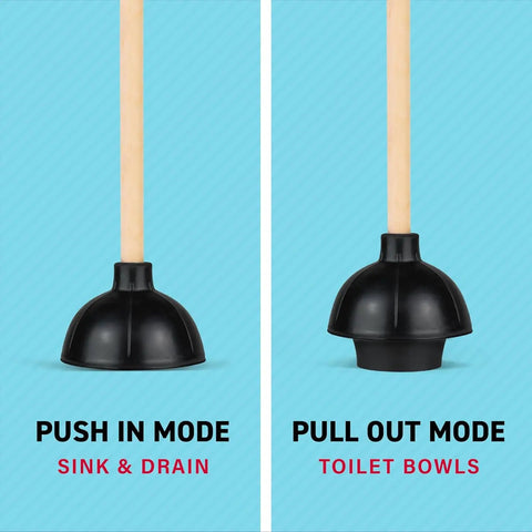 Heavy Duty Toilet Plunger Set 3 Pack With 18 Inch Wood Handle, Double Thrust Rubber Cup, modes for sink and toilet bowls
