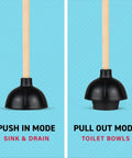 Heavy Duty Toilet Plunger For Home And Pro Use, Commercial Grade With Solid Wood Handle, Double Thrust Rubber Cup, 22 Inch, 2 Pack modes