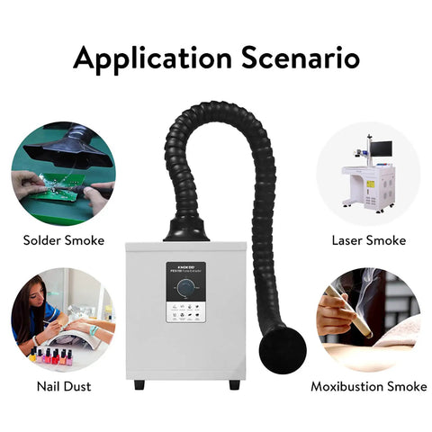 Pro Grade Soldering Fume Extractor with 150W strong suction and 3 stage filter shown with various smoke applications