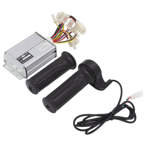 36V 1000W Brushed Motor Controller With Throttle Hand Grip Kit For Electric Bikes Scooters Go Karts includes throttle grips and wiring.