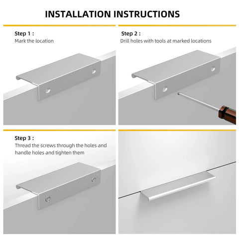 Installation instructions for Brushed Nickel Finger Edge Pulls For Cabinets And Drawers, 10 Pack Kitchen Cabinet Hardware Handles