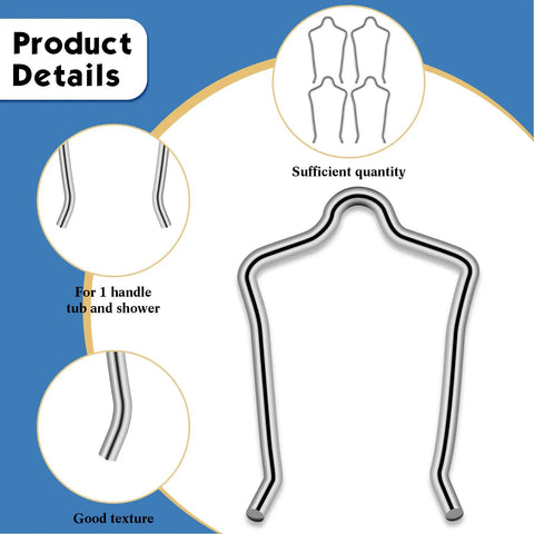4 Pack Stainless Steel Faucet Retainer Clips for 1222 Compatibility; detailed view of one clip for one-handle tub and shower