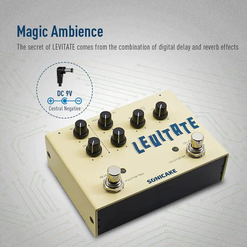 Delay And Reverb 2 In 1 Guitar Pedal With Tap Tempo Trail Decay And Buffer Bypass For Pristine Live Tone Digital Plate Reverb And Up To 2000ms Delay Dope Tone in angled view showing knobs and footswitches