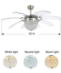 42 Inch 3 in 1 Fandelier Ceiling Fan With Remote Light Kit Dimmable LED Chandelier 8 Retractable Blades 3 Color Changing Lights