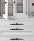 Antique Bronze Cabinet Pulls With Plate, 6.5 Inch Zinc Alloy Handles installed on white kitchen drawers