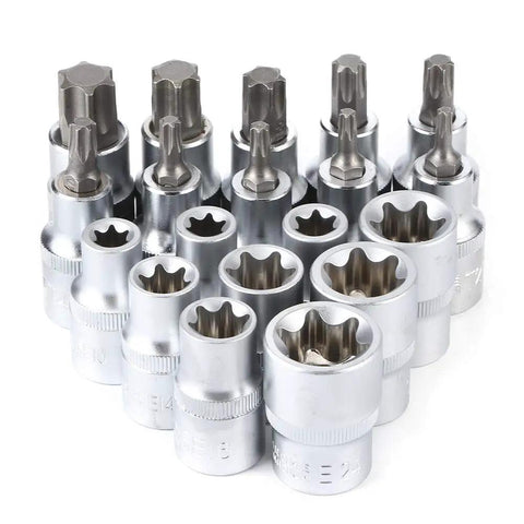 19 Piece Set 2 Inch Drive Star Hex Socket Bit Kit For Car Repair And Maintenance With Pro Grade Durable Steel Construction
