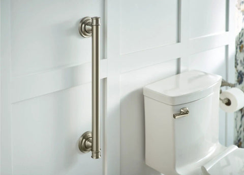 Stainless Steel 24 Inch Bathroom Grab Bar With Brushed Nickel Finish Built To Last ADA Compliant Safety Rail 500 Pound Capacity near toilet