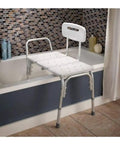 Adjustable Height Shower Bench And Transfer Chair For Elderly And Disabled with no tools needed, shown on a bathtub