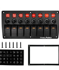 Beefy 8 Gang Marine Rocker Switch Panel Waterproof With Circuit Breaker 12V On Off Toggle Panel Red LED Indicator For Boats RVs Cars Trucks Yachts And More, including screws and labels.