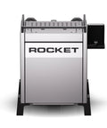 Heavy Duty Dual Boiler Espresso Machine Featuring Programmable Pre And Post Infusion Slick Stainless Finish front view with logo