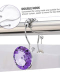 12-Piece Rust-Resistant Shower Curtain Hooks With Purple Rhinestones, Glide Double Hooks on Rod, Stainless Steel, No-Fuss Decor
