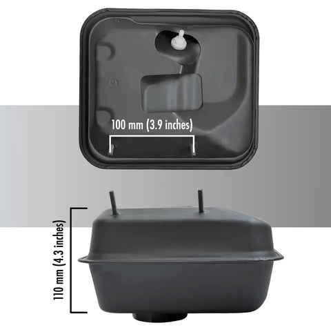 Gas Fuel Tank Kit For Predator 212cc 6.5HP Hemi 60363 Engines And GX Clones, top view showing dimensions and outlet fittings