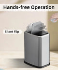 Slim Swing-Top Rectangular Trash Can 8L Stainless Steel, showing swing lid and hands-free operation