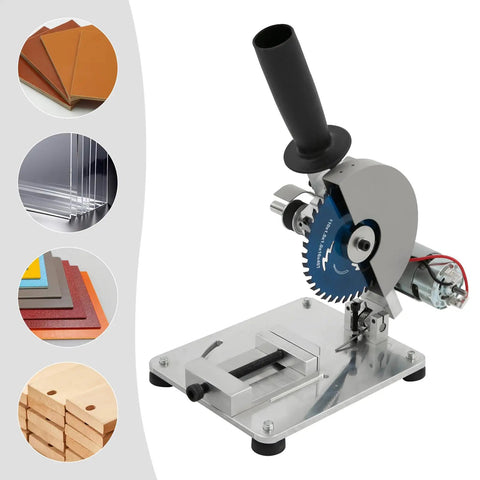 4 Inch Chop Saw 110V Metal Cutting Cut Off Saw With Adjustable 0-45 Degree Angles, shown with materials it can cut