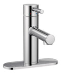 Side view of Chrome One Handle Modern Bathroom Faucet With Drain Assembly And Optional Deck Plate Slick And Sleek Water Sense Certified.