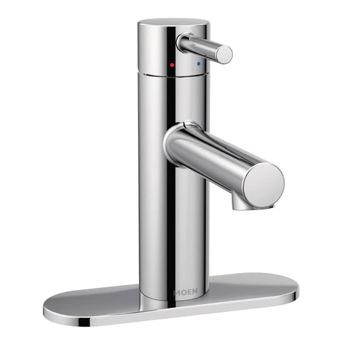 Side view of Chrome One Handle Modern Bathroom Faucet With Drain Assembly And Optional Deck Plate Slick And Sleek Water Sense Certified.