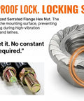 Vibration-proof hex nut for secure mounting on tools, part of the Heavy Duty Swivel Handwheel And Trailer Jack Handle Replacement With M8x1.25 Threads.