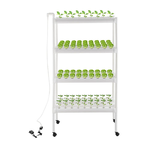 4 Layer Hydroponics Growing System With Water Pump And Timer, 108 Plant Sites Indoor Garden Kit with PVC-U pipes and seedlings