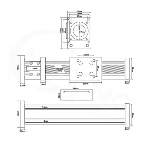 Heavy Duty Mini Linear Actuator Stage Featuring MGN12 Guideway And Nema 17 Motor Mount For CNC Router And 3D Printer Z Axis technical drawing with dimensions.