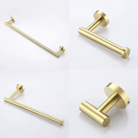 Brushed Gold Stainless Steel Bathroom Hardware Set With Toilet Paper Holder, Towel Bar, Hand Towel Rail And Robe Hook, SUS 304