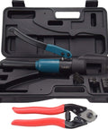 Pro Grade Hydraulic Crimper Tool for 1/8 Inch Stainless Steel Cable Railing Fittings with Custom Dies and Carrying Case
