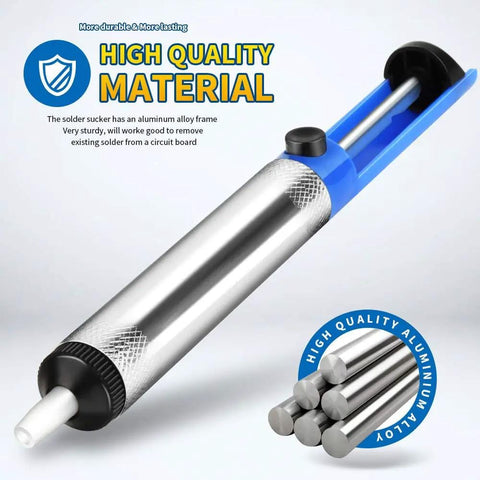 Desoldering Vacuum Pump Solder Sucker Kit 3 Pack With One Handed Operation shown with high quality aluminum body