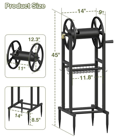 Diagram of Beefy Freestanding Garden Hose Reel That Holds One Hundred Twenty Five Feet Of Five Eighths Inch Hose Capacity