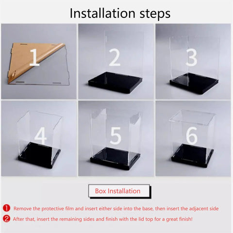 Step-by-step guide assembling Clear Acrylic Display Case For 76232 Airship, Dustproof Black Base, Ultra Clear Shield, Easy Setup.
