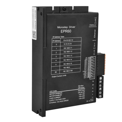 Black EPR60 microstep driver module with IP address table and side terminal block