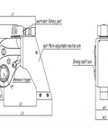 Professional Grade Automatic 1 Inch Square Drive Hydraulic Torque Wrench with labeled parts and dimensions for industrial use.
