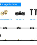 20 Pack Brass Misting Nozzles, 20 Pack Misting Nozzle Tees, And 2 End Plugs For Outdoor Patio Cooling System Bundle components shown