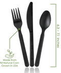 Fully Compostable 380 Piece Cutlery Set With 7 Inch Forks Spoons And Knives In Black Tray Eco Friendly Durable Heat Resistant Plastic Alternative For Parties And Events Great For Camping Picnic Catering And Office Lunches, black fork knife and spoon, 6.3–7.1 inches