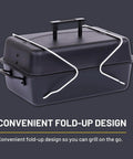 Portable Propane Gas Grill With Convective Heat, One Burner, 190 Square Inches Of Cooking Space, Durable Porcelain Coated Grates, Easy Clean, Lightweight Outdoor Grill For Camping, Tailgate And Patio Use, shown closed from above highlighting fold-up design