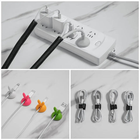 Cable Management Box Cord Organizer 13.7 By 5.9 By 5.3 Inches for TV Computer with power strips, cable clips, neat cords.
