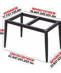 Heavy Duty Iron Furniture Legs Built Like A Tank For Heavy Tables And Benches Industrial Rustic Wrought Steel Tube Base with dimensions.