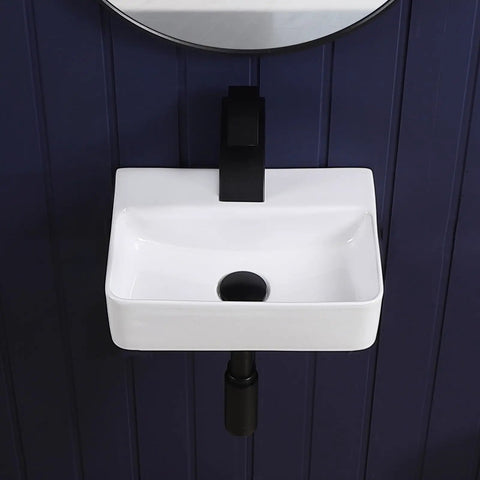 Super Compact Wall Mount Bathroom Vessel Sink In Crisp White Porcelain, Rectangular Floating Vanity Basin Made For Tight Squeezes Rv Cabins And Tiny Homes Zero Countertop Takeover
