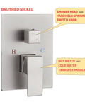 Wall-mounted shower control panel in brushed nickel for 10 Inch High Pressure Rain Shower Head With Handheld Spray Rain Mixer Shower Combo