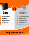 Comparison of Four Pack 12 Inch E Track Shelf Brackets Foldable Steel Double Joint Cargo Rack features against competitor flaws.
