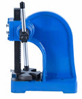 Heavy Duty 1 Ton Manual Arbor Press Straight Up Built Tough Rock Solid Cast Iron Punch Machine side view with anvil and lever.