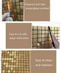 Peel And Stick Metal Backsplash Tiles 12x12 Inches Aluminum Mosaic Pack Of 10 Golden Diamond Self Adhesive demonstrating fire resistance and easy cutting.