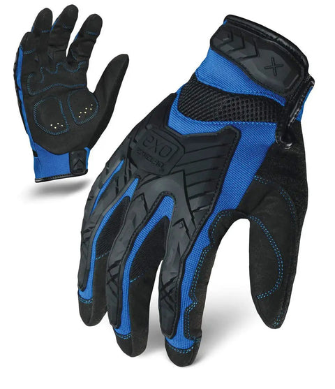 Motor Impact Work Glove With TPR Impact Protection And Anti Vibration Palm Pads, Grip Ready Exo Series Size XL, Black And Blue