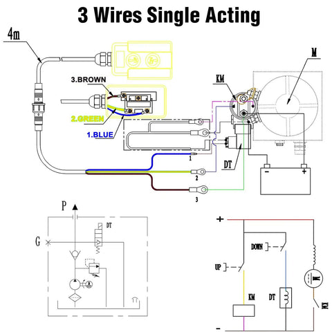 3 Wire Dump Trailer Remote Control Switch 12V DC For Single Acting Hydraulic Pump Power Unit diagram