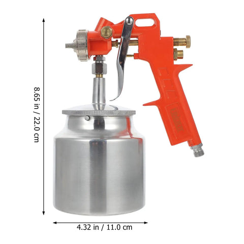 Slick Pneumatic Paint Sprayer Set For Car Body And Interior Walls And Furniture And Craft Projects, silver and orange, detailed view.