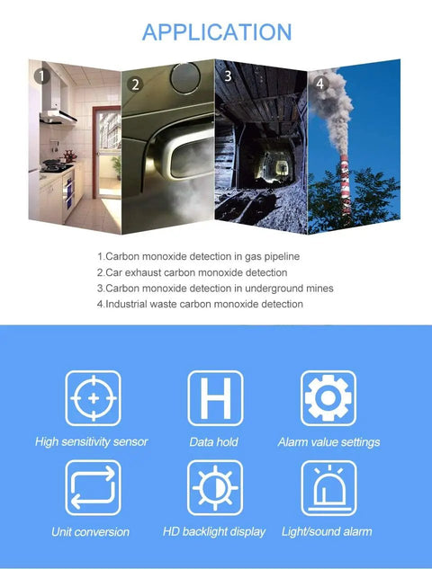 Application scenarios for Portable Carbon Monoxide Detector With Backlit LCD, Pro Grade High Accuracy Electrochemical Sensor And Audible Alarm