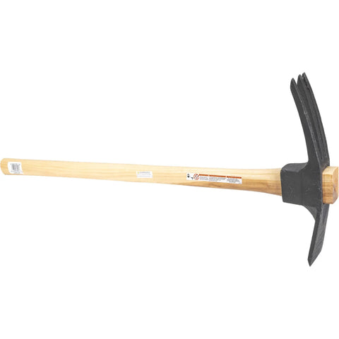Groundbreakers 26 Inch Handy Mattock Tiller For Digging And Clearing, dual-tine iron head, light wood handle, ideal for garden use
