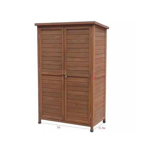 Massive Outdoor Storage Cabinet Crafted From Top Shelf Natural Cedar For Yard Gear And Hand Tools weather-resistant design, 1m wide.