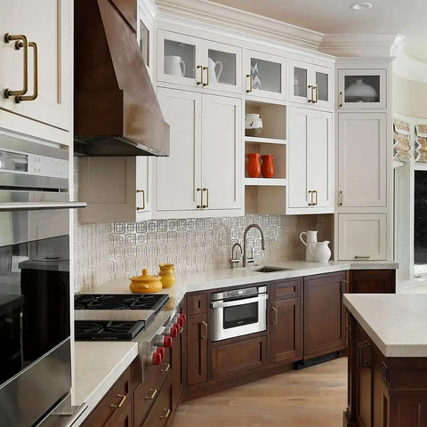 6 Pack 6 And Five Sixteenths Inch Center To Center Warm Champagne Bronze Modern Cabinet Pulls on kitchen cabinets