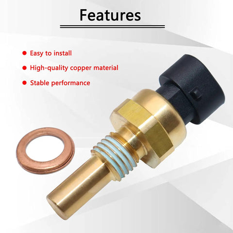Coolant Temperature Sensor ECT For Chevy Buick GMC Cadillac Pontiac, Ultimate Replacement Unit For GM Cars, Fits Camaro Malibu Silverado Tahoe Suburban Equinox Impala Aveo Express HHR And More. Brass sensor with copper washer
