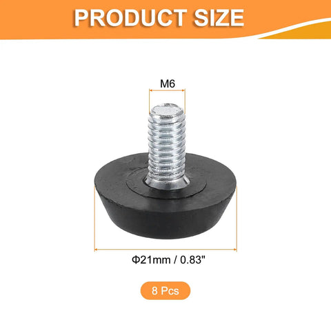 Heavy Duty M6 Adjustable Furniture Feet Levelers Zinc Plated Carbon Steel Screw In Glides Anti Slip Pads for table legs, 21mm base.